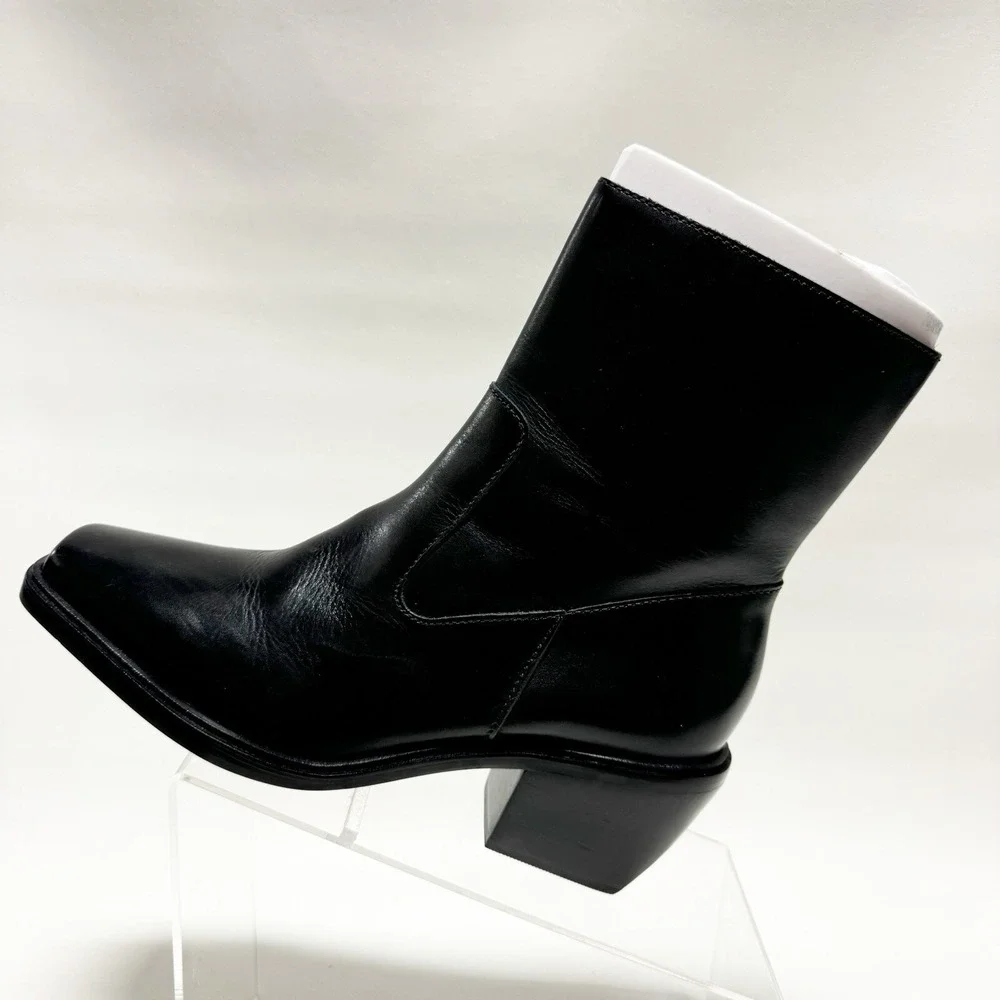 Matisse Ezra Womens Black Leather Square Toe Block Heel Boots Size 8 M